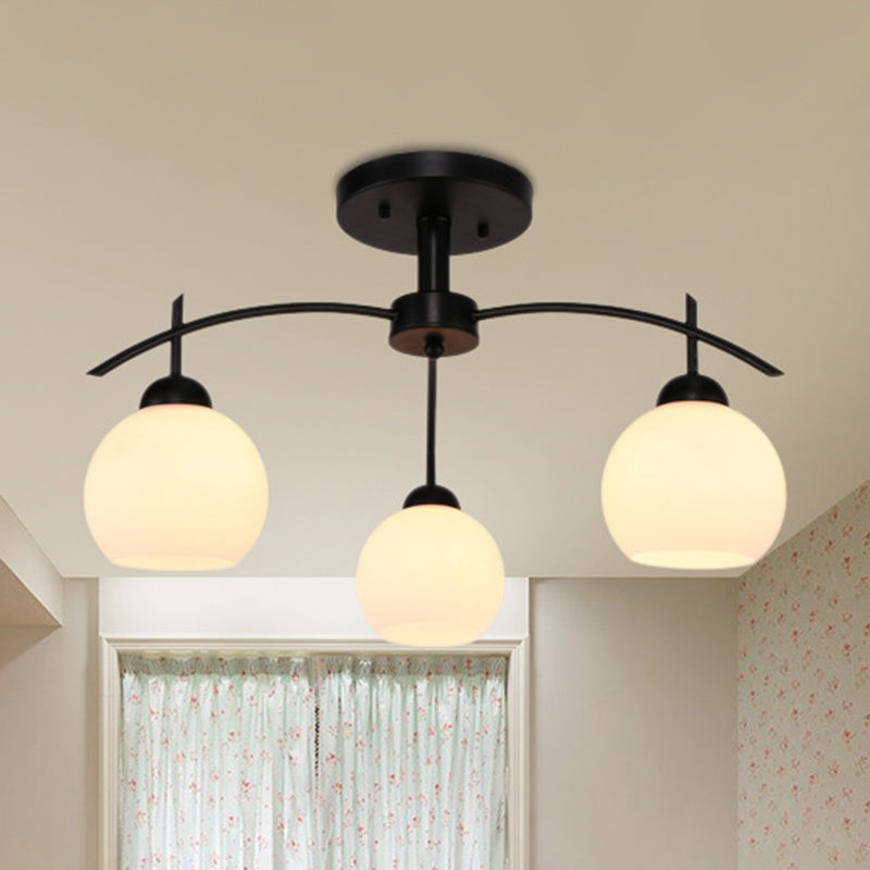 Classic Ceiling Light with Frosted Glass Globe Shade Black Wrought Iron Semi Flush Light for Living Room