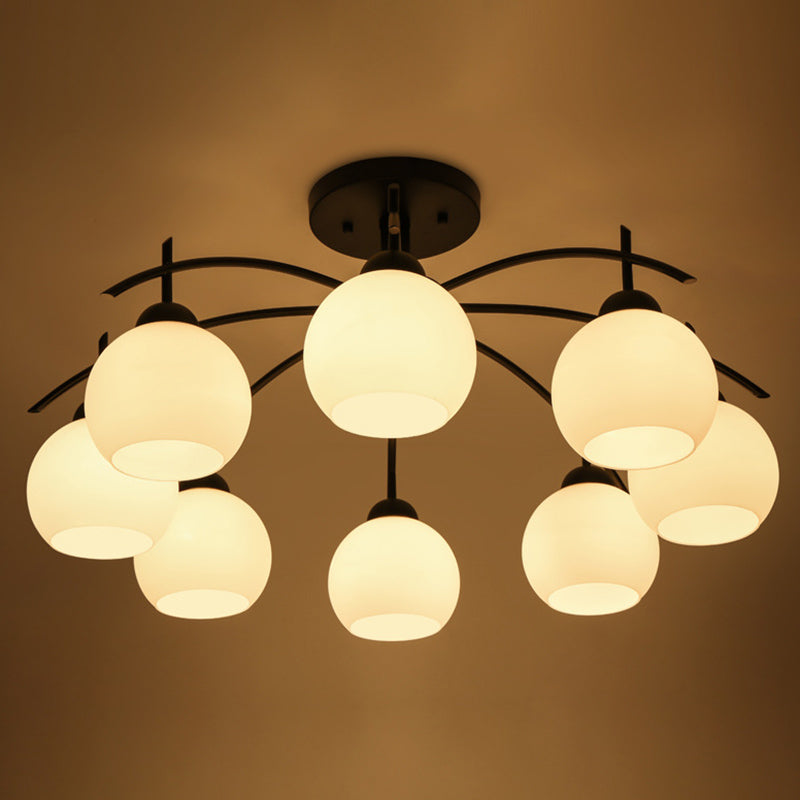 Classic Ceiling Light with Frosted Glass Globe Shade Black Wrought Iron Semi Flush Light for Living Room