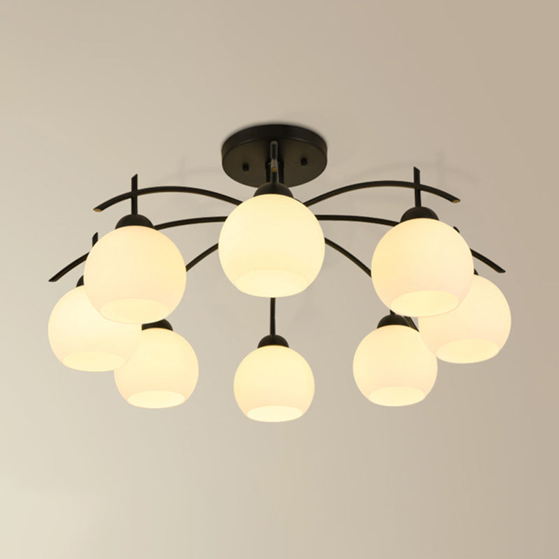 Classic Ceiling Light with Frosted Glass Globe Shade Black Wrought Iron Semi Flush Light for Living Room