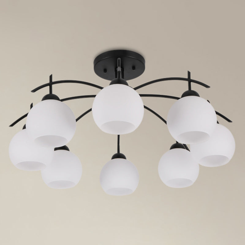 Classic Ceiling Light with Frosted Glass Globe Shade Black Wrought Iron Semi Flush Light for Living Room