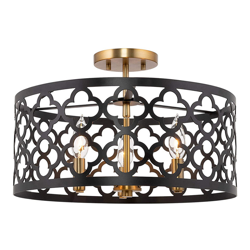 3-Lights Candlestick Industrial Style Ceiling Light with Flower-shaped Hollow Iron Cage Shade for Dining Room