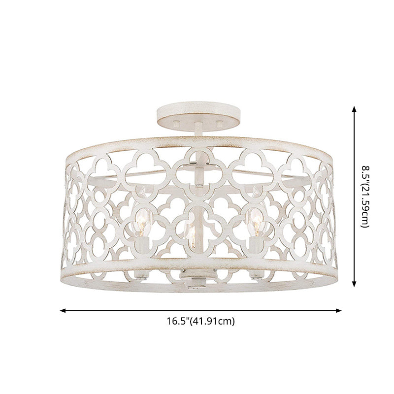 3-Lights Candlestick Industrial Style Ceiling Light with Flower-shaped Hollow Iron Cage Shade for Dining Room