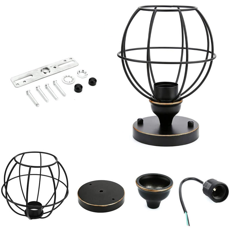 Single Light Mini Ceiling Light with Globe Iron Cage Shade Hallway Flush-mount Lighting Fixture Lamp in Black