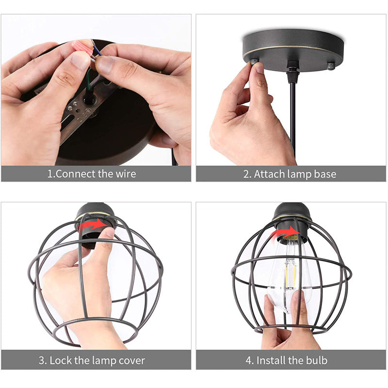 Einzellicht Mini Deckenleuchte mit Globe Eisenkäfig Schatten Flur Flush-Mount Lighting-Lampe in Schwarz