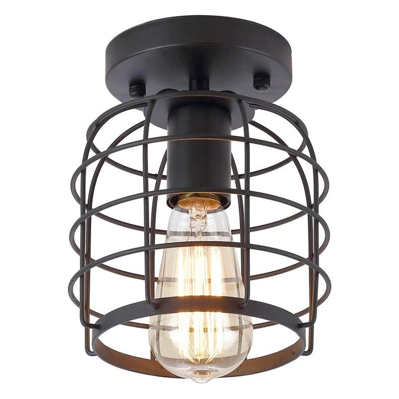 Drum metalen kooi schaduw plafondlicht zwart industrieel vintage single bulb mini verlichting armatuur voor barcaféwinkel