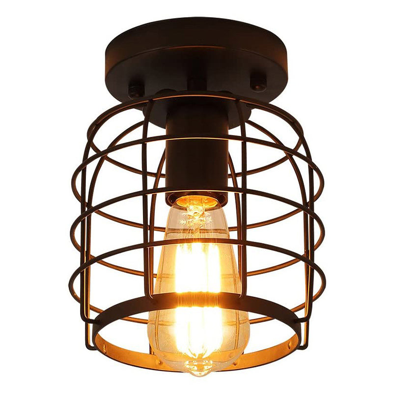 Drum metalen kooi schaduw plafondlicht zwart industrieel vintage single bulb mini verlichting armatuur voor barcaféwinkel