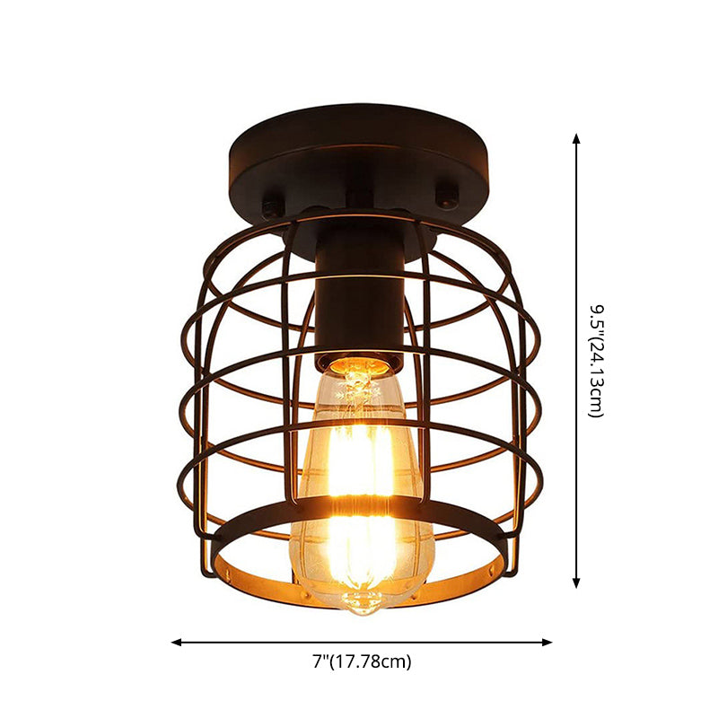 Drum metalen kooi schaduw plafondlicht zwart industrieel vintage single bulb mini verlichting armatuur voor barcaféwinkel