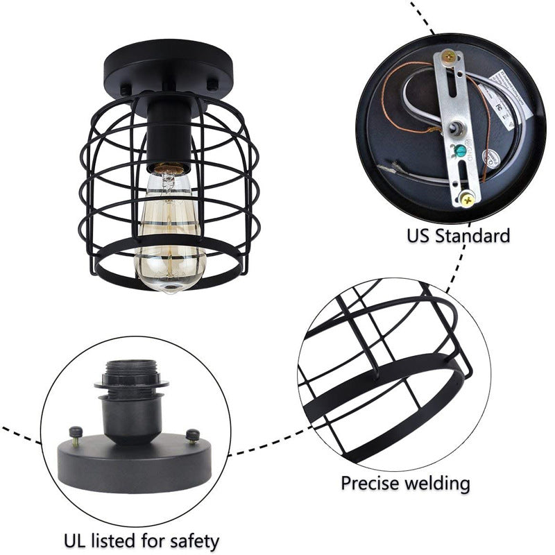 Drum metalen kooi schaduw plafondlicht zwart industrieel vintage single bulb mini verlichting armatuur voor barcaféwinkel