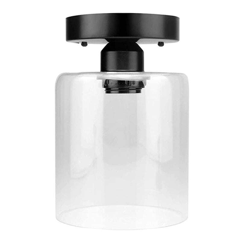 Verre transparente Cylindrique Shade plafonnier Industrial Retro 1 Light Mini Éclairage Aymordage en noir