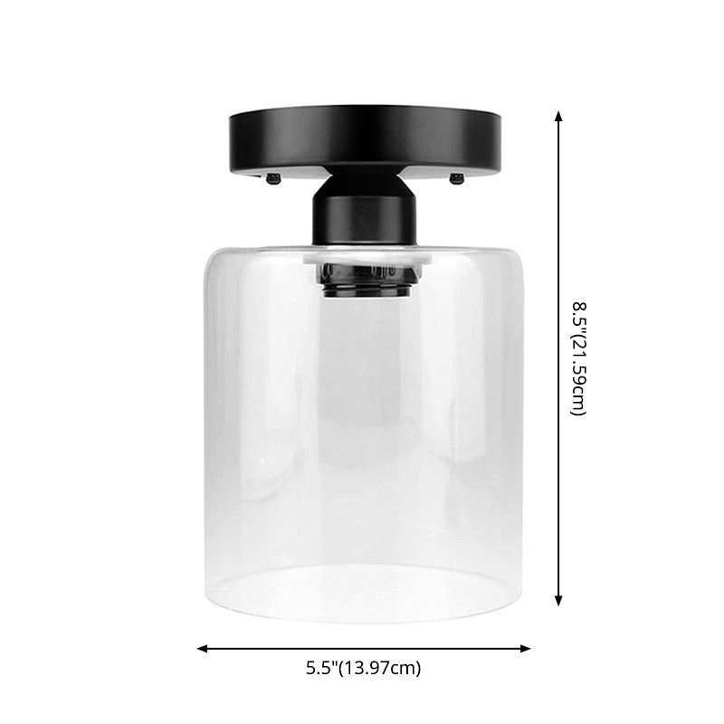 Clear Glass Cylindrical Shade Ceiling Light Industrial Retro 1 Light Mini Lighting Fixture in Black