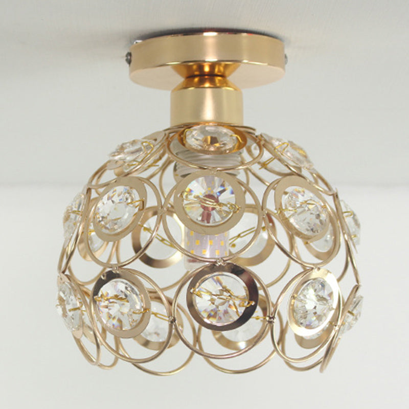 7" Width Contemporary Style Mini Ceiling Light Metal Frame with Crystal Beaded Semi-Flush Mount Lighting Fixture