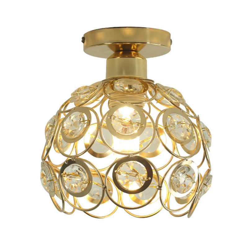 7" Width Contemporary Style Mini Ceiling Light Metal Frame with Crystal Beaded Semi-Flush Mount Lighting Fixture