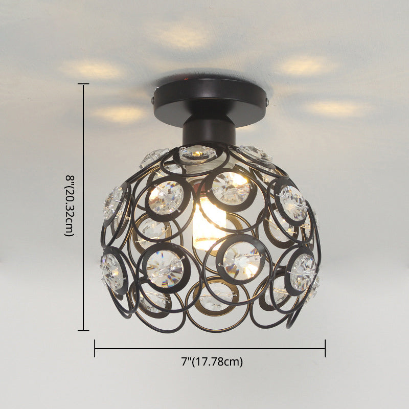 7" Width Contemporary Style Mini Ceiling Light Metal Frame with Crystal Beaded Semi-Flush Mount Lighting Fixture