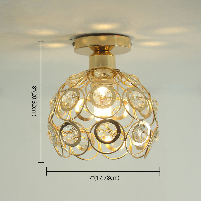 7" Width Contemporary Style Mini Ceiling Light Metal Frame with Crystal Beaded Semi-Flush Mount Lighting Fixture