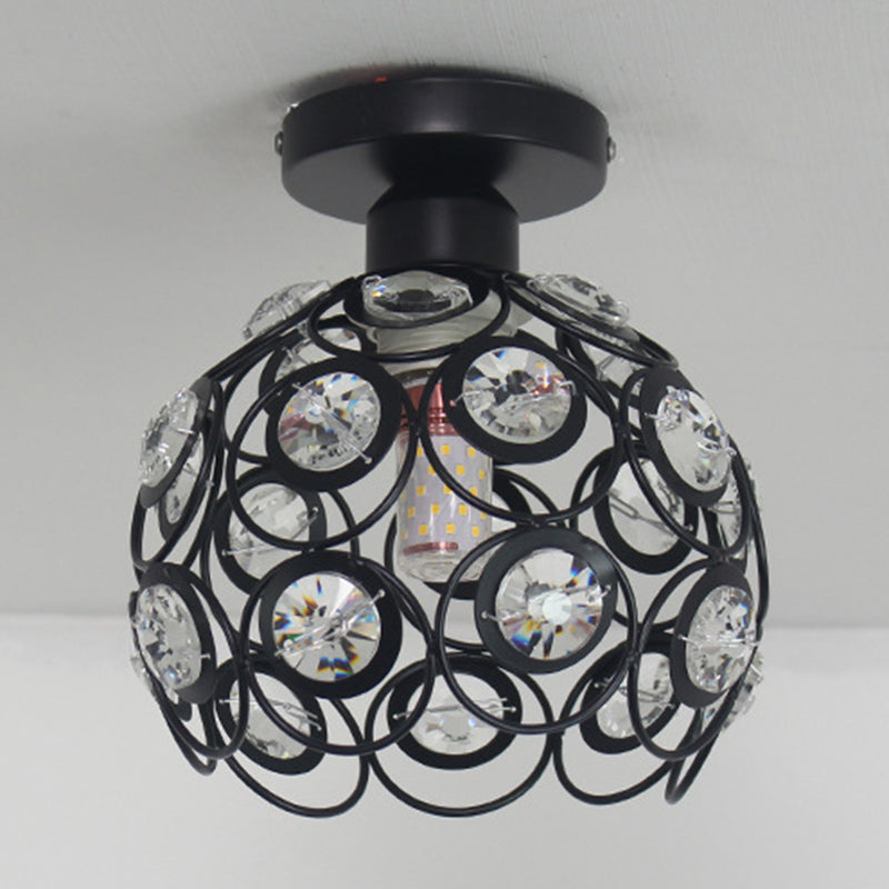 7" Width Contemporary Style Mini Ceiling Light Metal Frame with Crystal Beaded Semi-Flush Mount Lighting Fixture