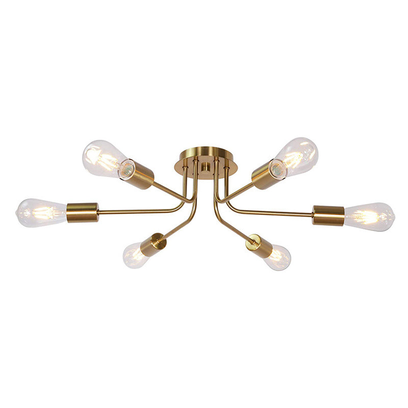 6 Lights Satellite Shaped Ceiling Light Vintage Industrial Style Metal Ceiling Pendants in Gold