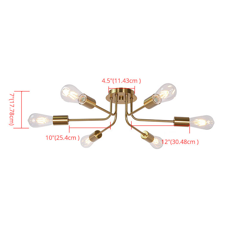 6 lichten satellietvormig plafondlicht vintage industriële stijl metalen plafondhangers in goud