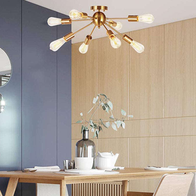 Gouden metalen burst-vormige multidichte plafondlicht kale lamp industriële retro-stijl verlichtingsarmatuur voor coffeeshop