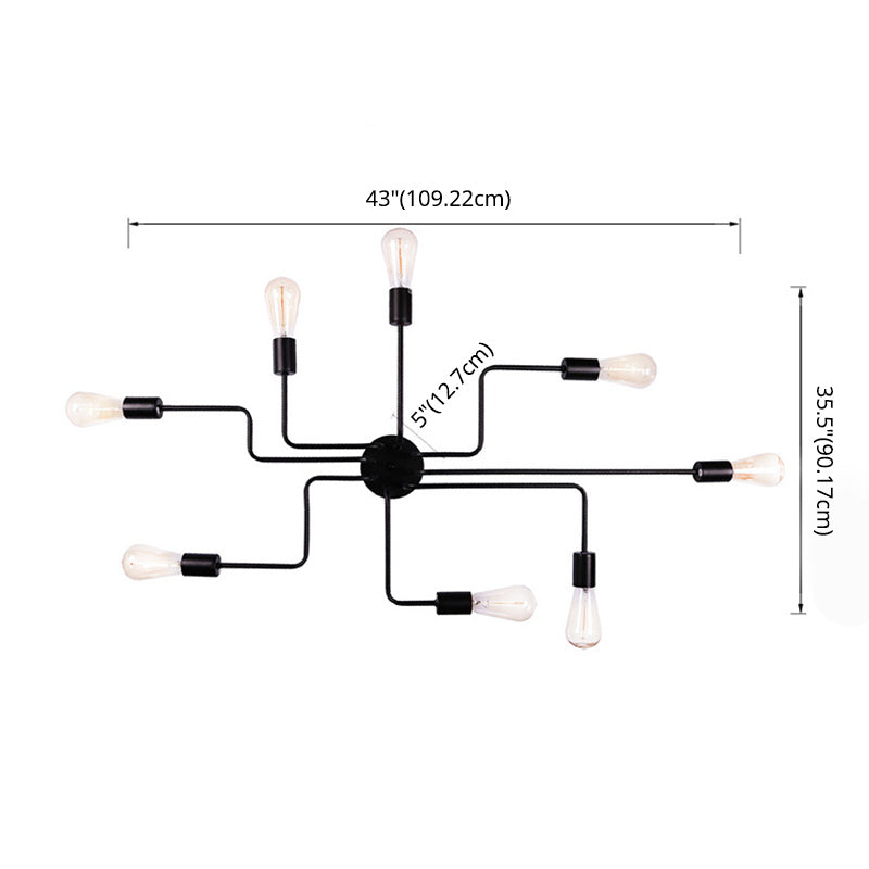 Luz de techo de araña de bombilla abierta estilo retro de hierro forjado múltiples luz de la sala de estar de montaje en blanco en negro