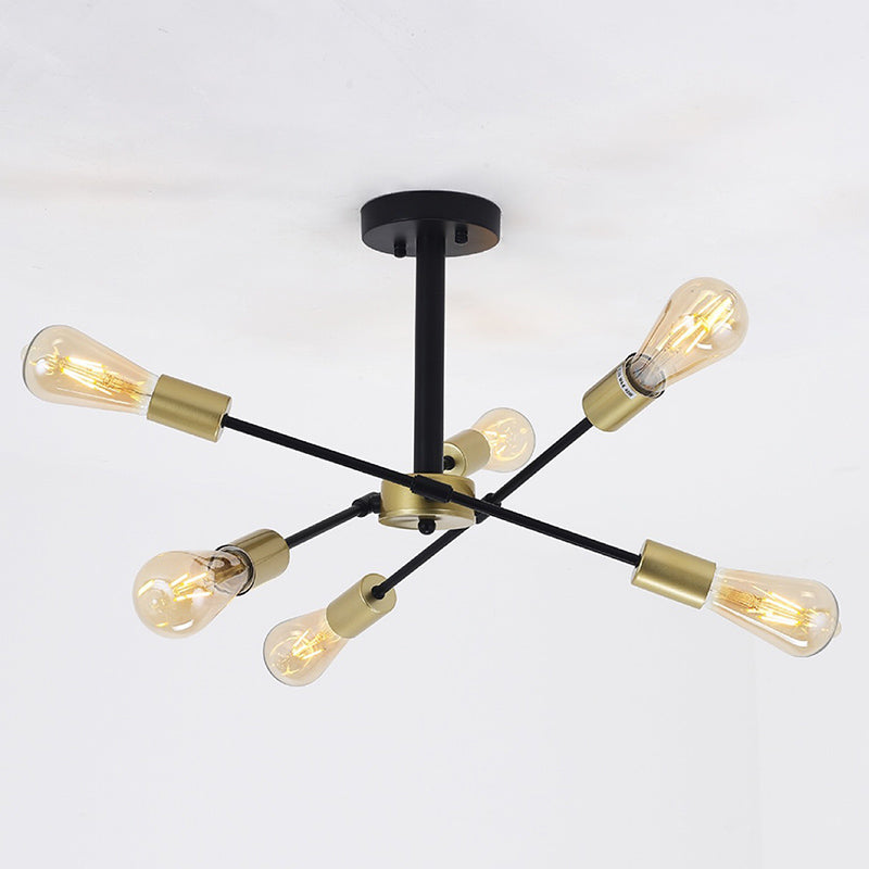 6 Lights Angle Adjustable Metal Ceiling Lamp 20" Wide Industrial Style Semi Flush Mount Light in Black