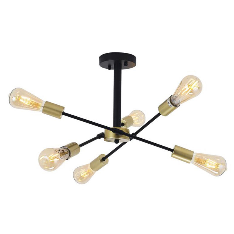 6 luci angolare lampada a soffitto metallica regolabile 20 "Luce a montaggio semifulto in stile industriale largo in nero