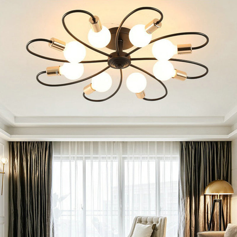 Petal Shaped Modern Simplicity Ceiling Light Home Decorative Iron Semi Flush-mount Lamp for Living Room Bedroom