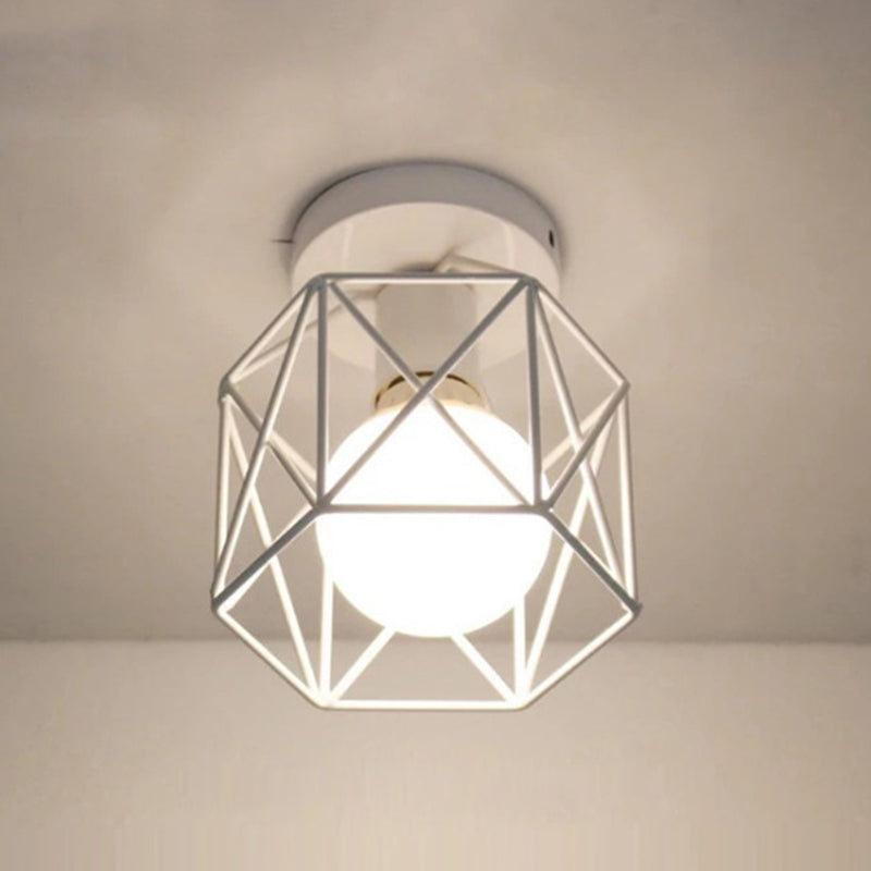 Cage Semi Flush Ceiling Lights Metal Industrial Flush Mount Spotlight for Hallway