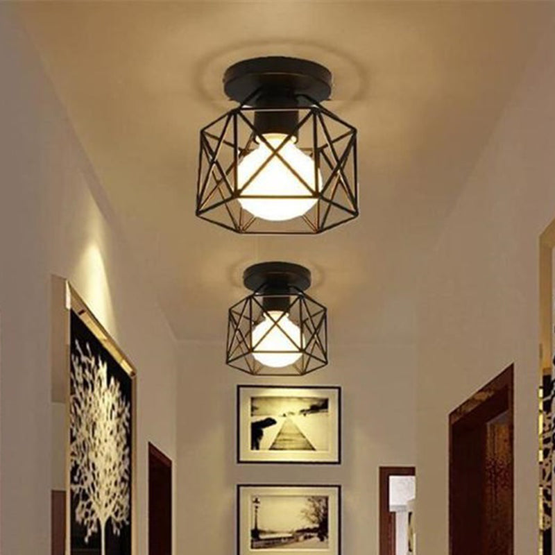 Cage Semi Flush Ceiling Lights Metal Industrial Flush Mount Spotlight for Hallway