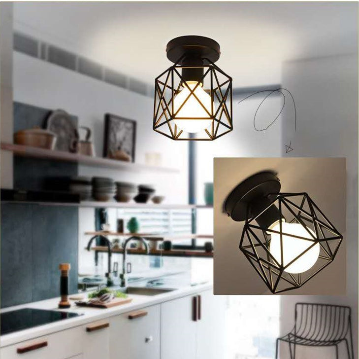 Cage Semi Flush Ceiling Lights Metal Industrial Flush Mount Spotlight for Hallway