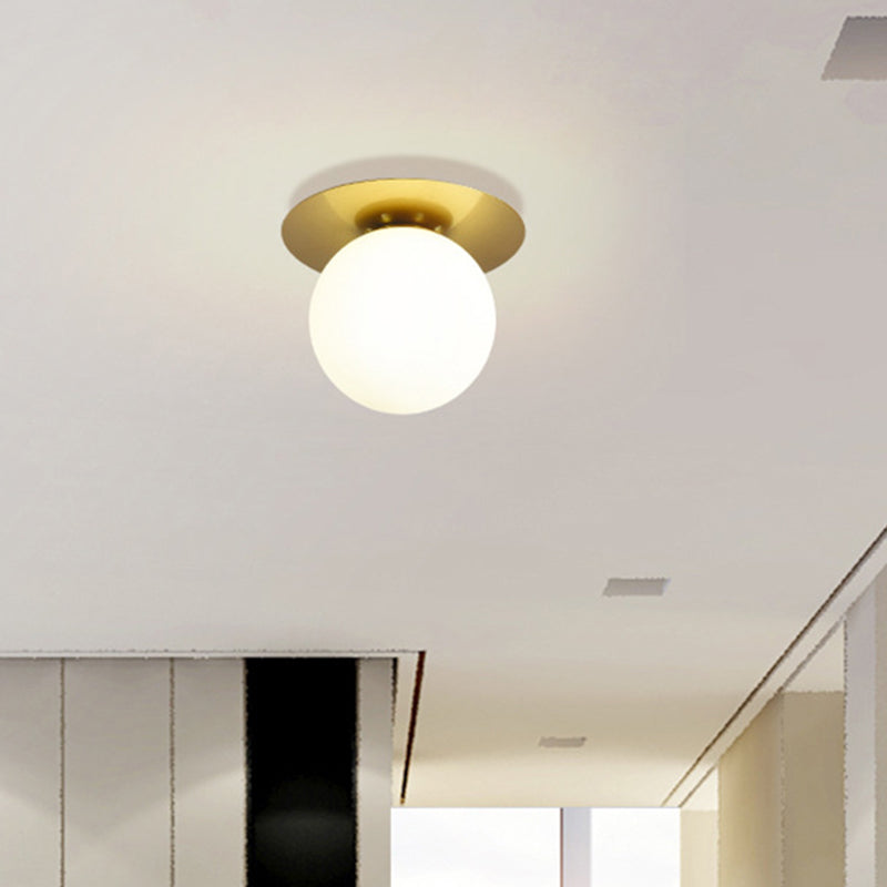 Spherical Semi Flush Light Fixtures 1 Light Glass Modern Flush Mount Ceiling Light Fixture for Hallway