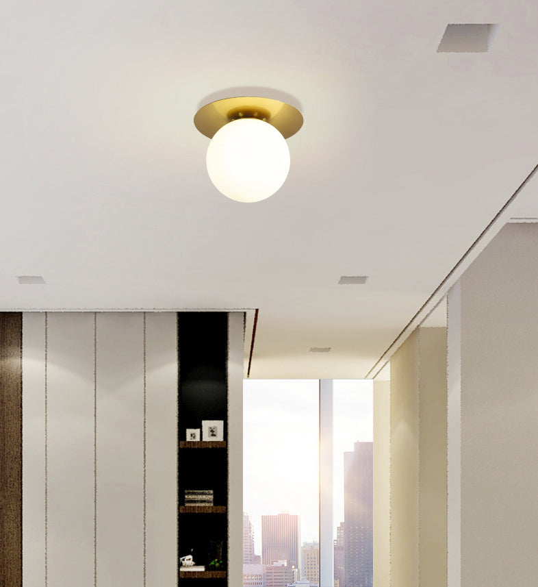 Spherical Semi Flush Light Fixtures 1 Light Glass Modern Flush Mount Ceiling Light Fixture for Hallway