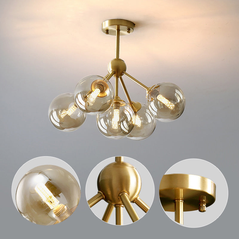 Globe-Shaped Dinning Room Hanging Chandelier Glass LED Modern Chandelier Lighting Fixture in Amber