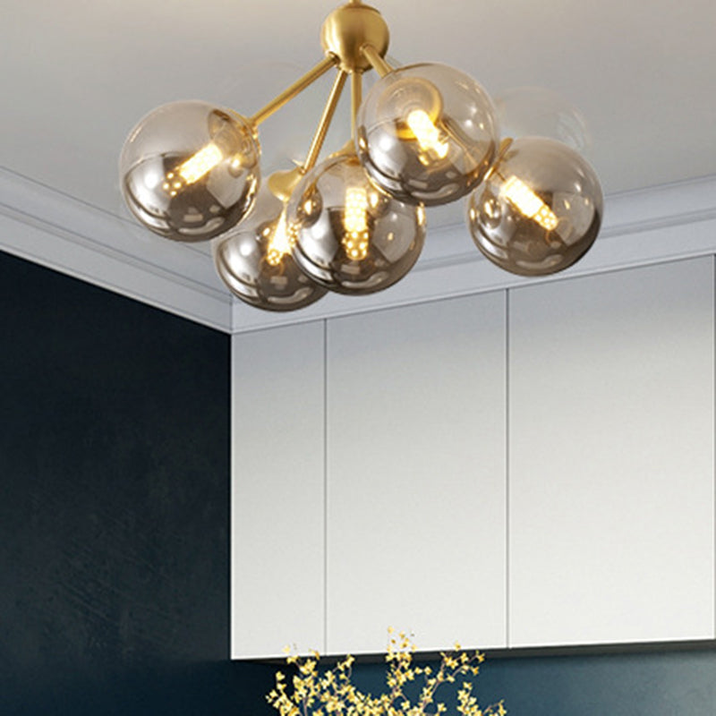 Globe-Shaped Dinning Room Hanging Chandelier Glass LED Modern Chandelier Lighting Fixture in Amber