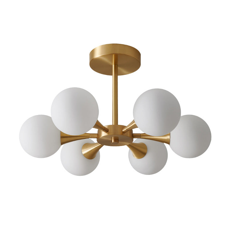 Cream Globe-Shaped Ceiling Chandelier Minimalism Glass Chandelier Lighting Fixture