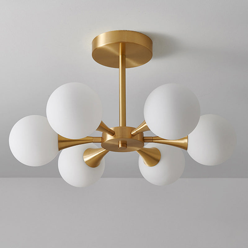 Cream Globe-Shaped Ceiling Chandelier Minimalism Glass Chandelier Lighting Fixture