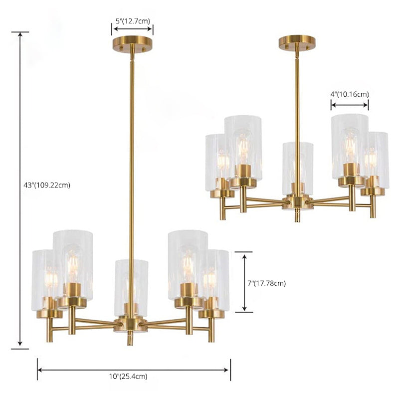 Transparentes Glaszylindrisch Schatten Kronleuchter Licht Industriestil Multi -Leuchtdeckenbeleuchtung für Wohnzimmer