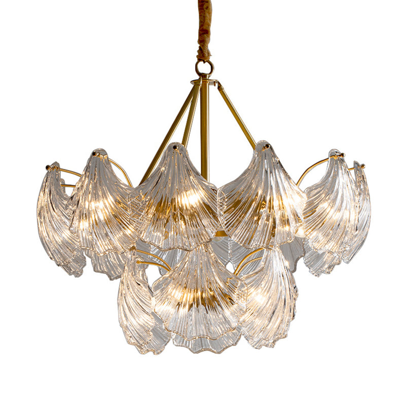 Transparent Glass Shells Multi Light Chandelier Contemporary Style Full Copper Ceiling Lighting Fixture for Bedroom Living Room