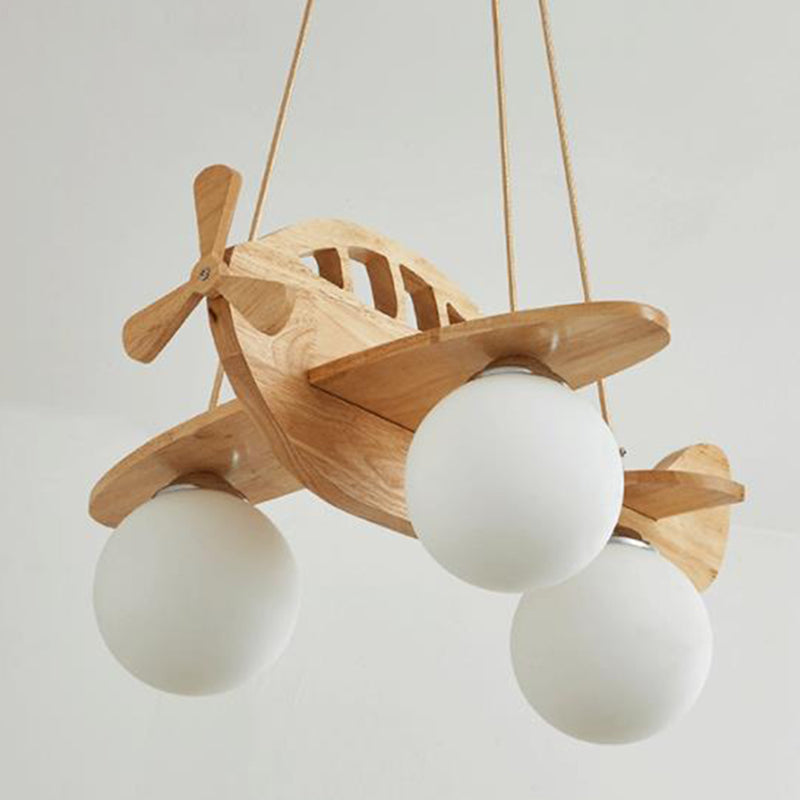 Lumineur en forme d'avion en bois massif Lumière 3-Light White White Grosted Ball Ball Shade Lighting For Salle pour enfants