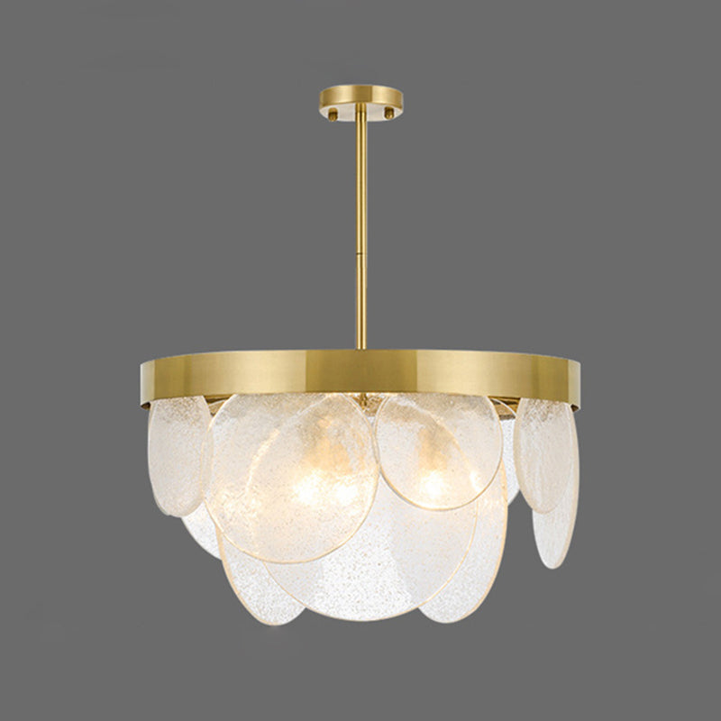 Rounded Sheet Seeded Glass Chandelier Light Golden Electroplated Stainless Steel Lighting Fixture for Bedroom Living Room