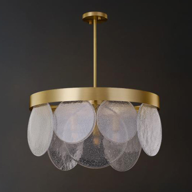 Rounded Sheet Seeded Glass Chandelier Light Golden Electroplated Stainless Steel Lighting Fixture for Bedroom Living Room