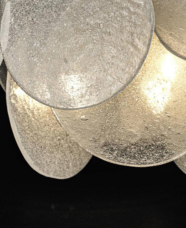 Rounded Sheet Seeded Glass Chandelier Light Golden Electroplated Stainless Steel Lighting Fixture for Bedroom Living Room