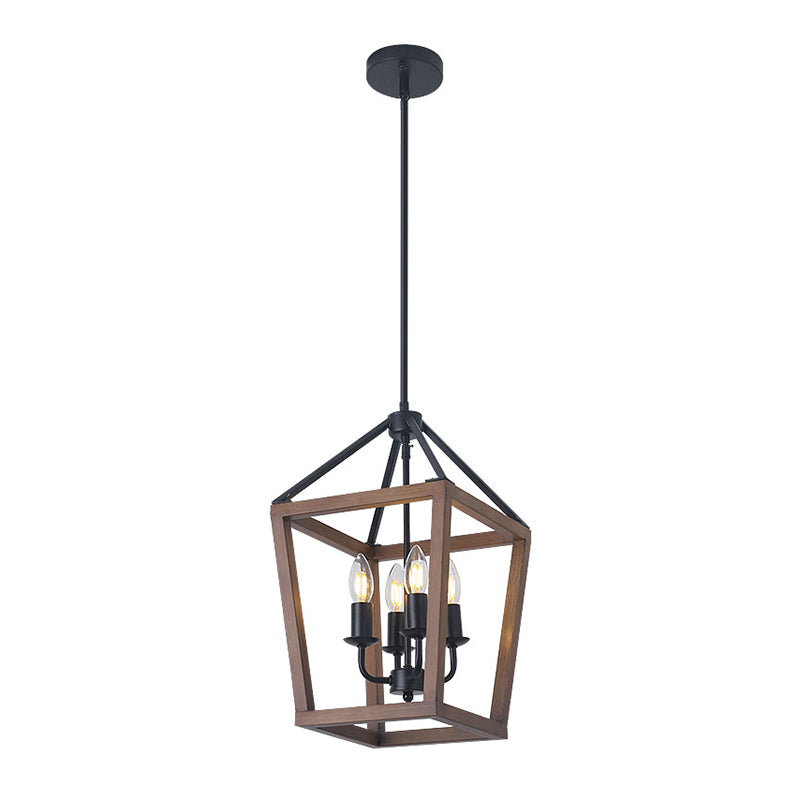 4 luces Vintage de lámpara de lámpara de lámpara de estilo industrial + marcos de madera con velas de encendido con forma de iluminación de suspensión para cafetería