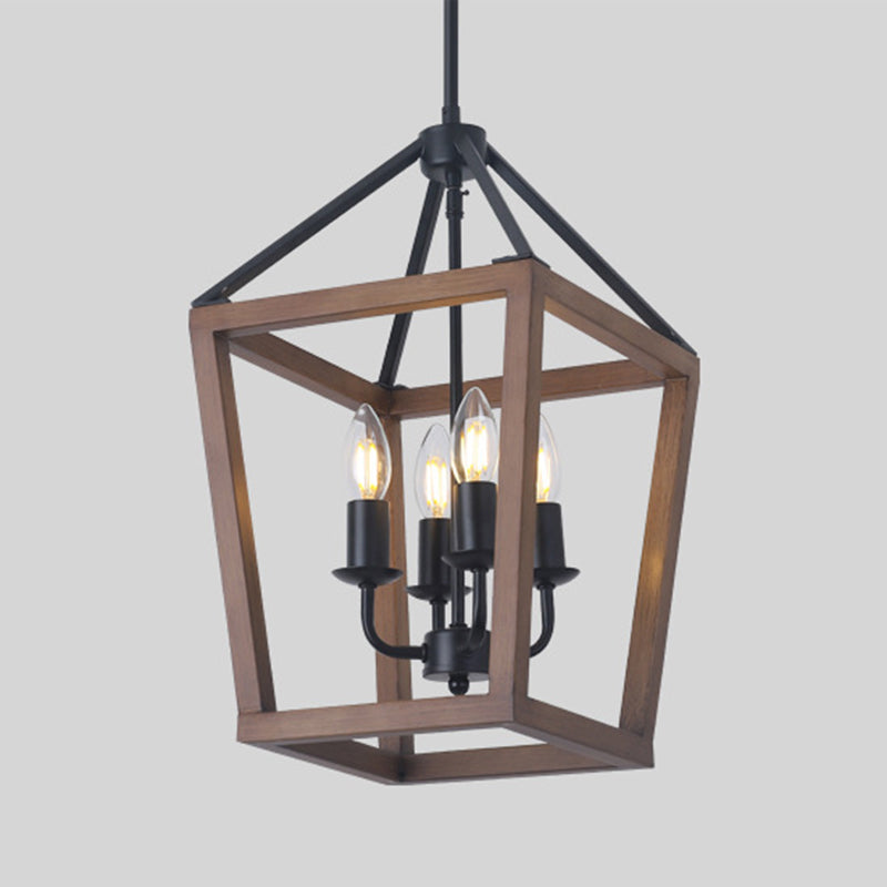 4 luces Vintage de lámpara de lámpara de lámpara de estilo industrial + marcos de madera con velas de encendido con forma de iluminación de suspensión para cafetería