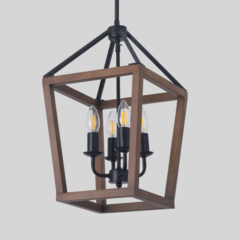 4 luces Vintage de lámpara de lámpara de lámpara de estilo industrial + marcos de madera con velas de encendido con forma de iluminación de suspensión para cafetería