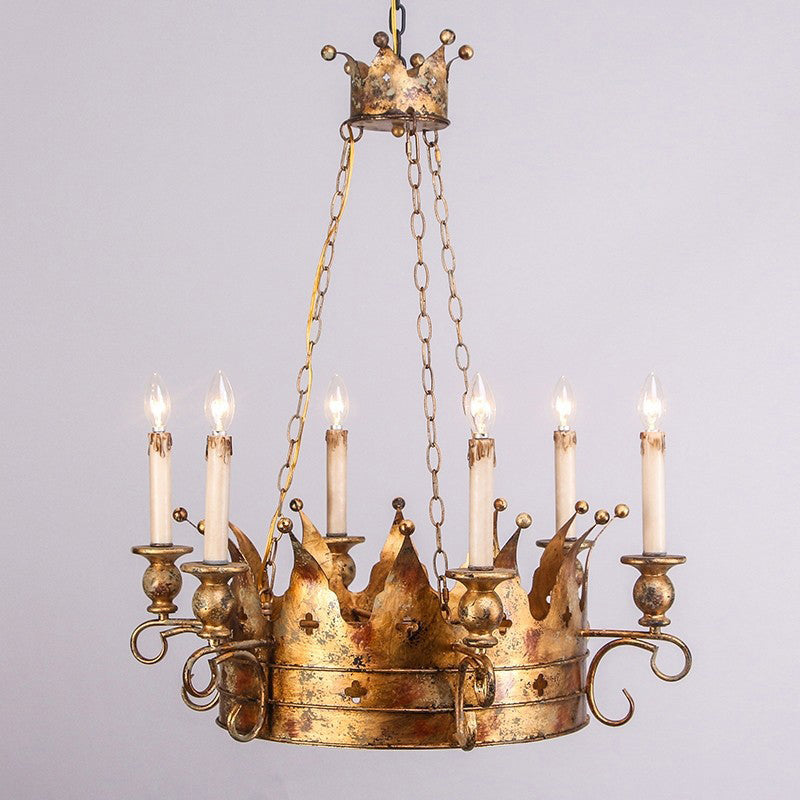 Lámpara de forma de candelabro de la corona de la corona de la corona de óxido de la vintage colgante de iluminación de estilo industrial en oro para el comedor