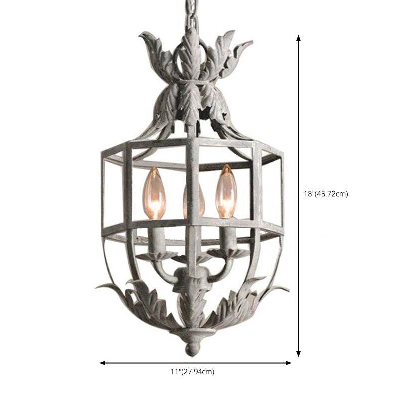Industrial Style Aged Gray Iron Cage Chandelier Light Vintage Candlestick Shape Lamp Post Lighting Fixture with 39.5" Adjustable Chains