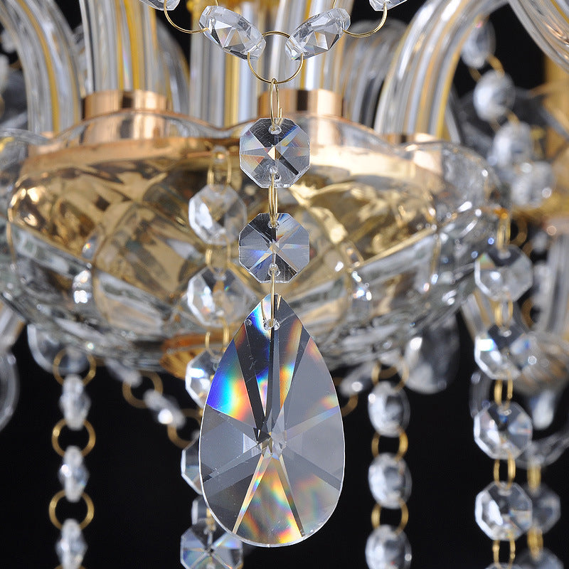 French Style Crystal Candle Chandelier 3 Lights Golden Ceiling Pendant Light