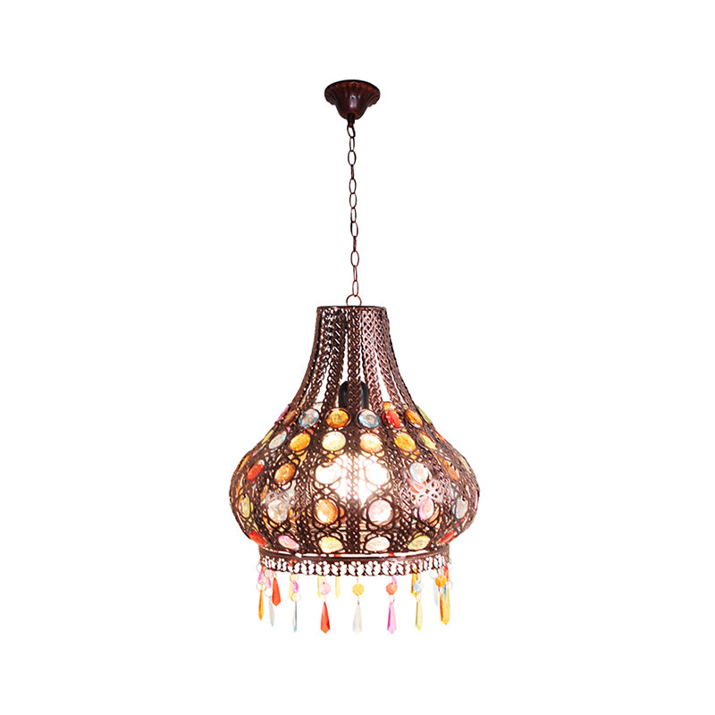 Bohemia traan plafond hanger licht metaal 1 bol hangende lamp met decoratief juweeltje bij verweerd koper