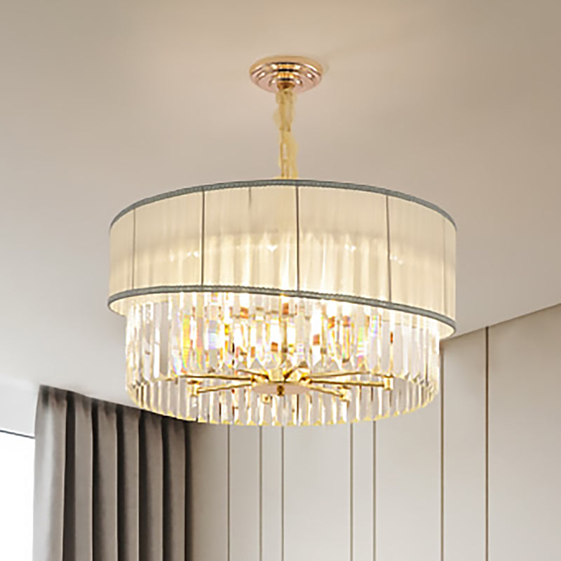 19.5/23.5" W Round Chandelier Lighting with Crystal Block Height Adjustable Contemporary 6/8 Lights Pendant Light in Gold