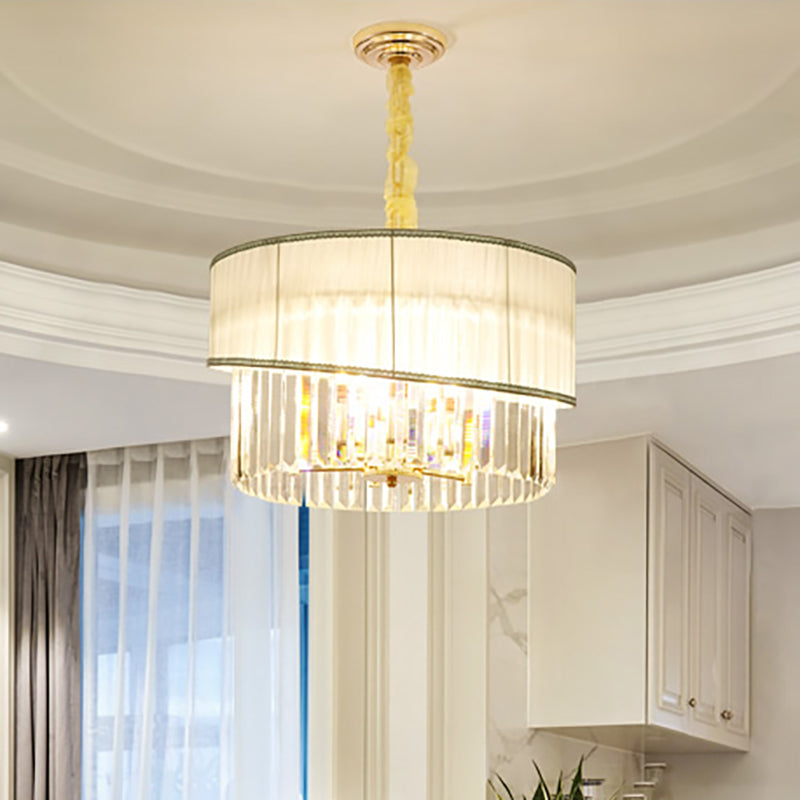 19.5/23.5" W Round Chandelier Lighting with Crystal Block Height Adjustable Contemporary 6/8 Lights Pendant Light in Gold